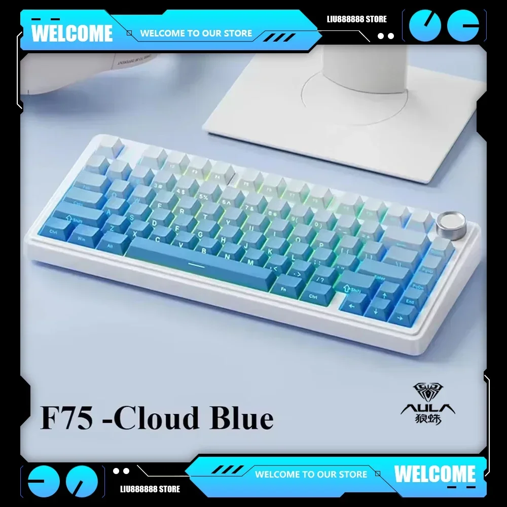 AULA F75 Reaper Crescent Switchคีย์บอร์ดRGB Backlight Hot Swap Gamingปรับแต่งสามโหมดคีย์บอร์ดE-กีฬาของขวัญ