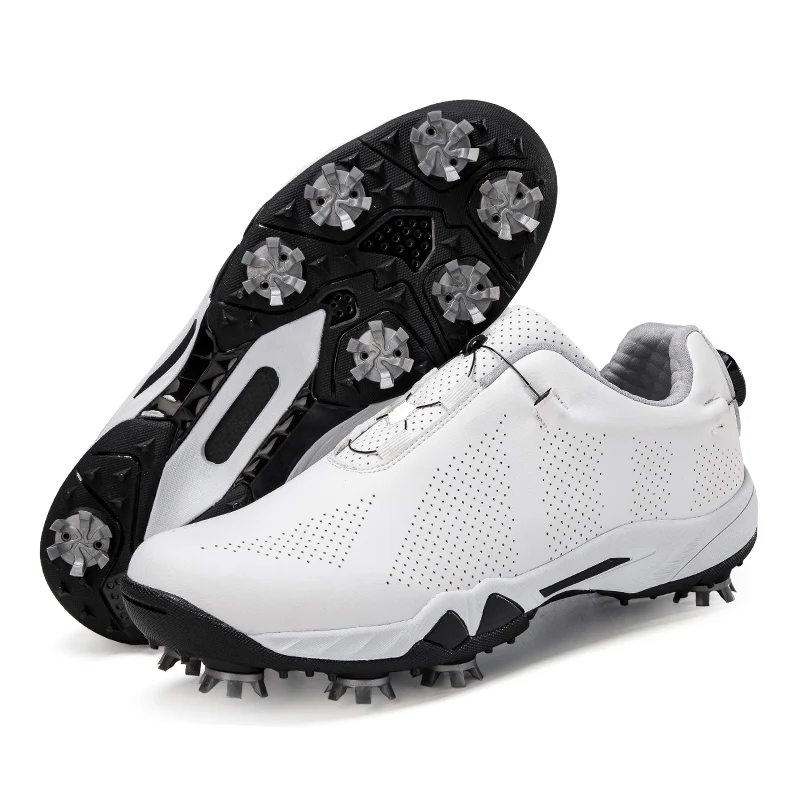 Zapatos de Golf deportivos para hombre y mujer, zapatillas de deporte para caminar de cuero, color blanco y negro, talla grande