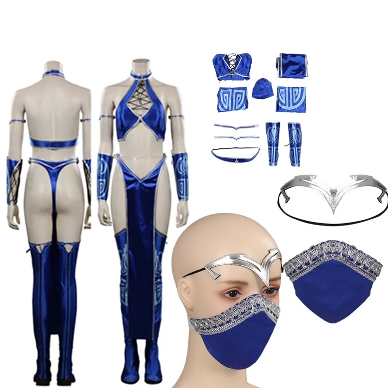 

Adult Kitana Cosplay Mortal Fantasy Kombat Costume Women Dress Outfits Halloween Carnival Party Disguise Suit