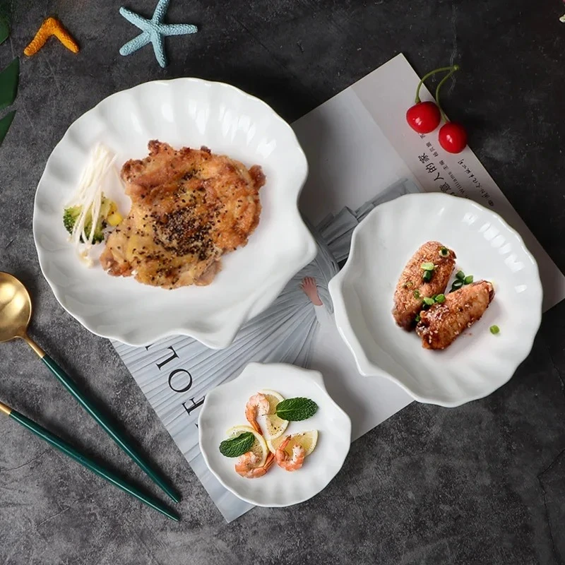 

Creative Shell Shaped Ceramic Dinner Dish Household Tableware Snack Dessert Tray Hotel Restaurant Creative Tableware Pasta Plate