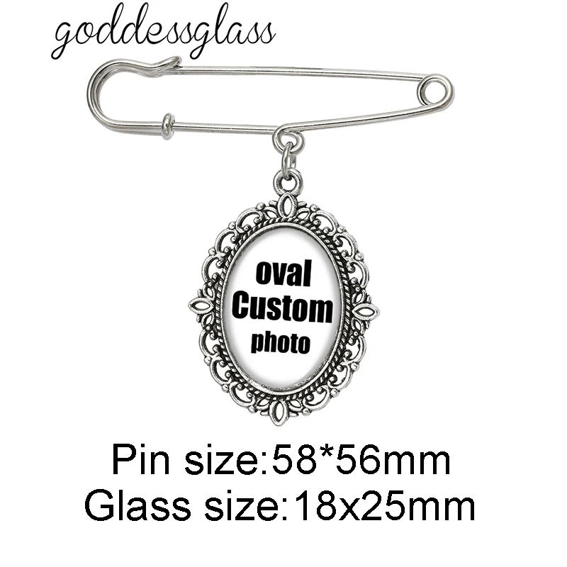Personalize Custom Retro Oval Brooch Pin Footprints Charms Photo Dog Cat Pet Logo Family Anniversary Collar 18x25mm safety Pins