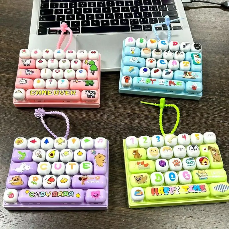 26-key Cartoon Fidget Keyboard Toy Lovely Animal Patterns Portable Lanyard