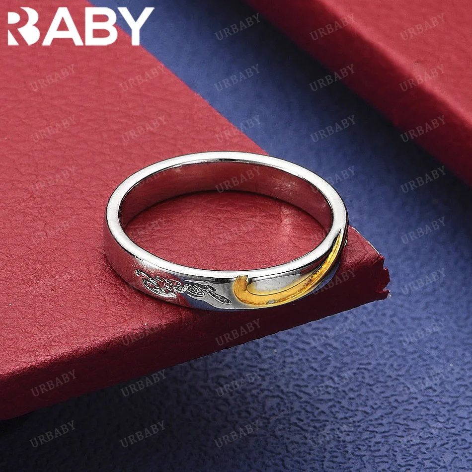 

URBABY 925 Sterling Silver Size 7-10 English Engraving Ring Fashion Jewelry Charm Grace Noble Wedding Accessories