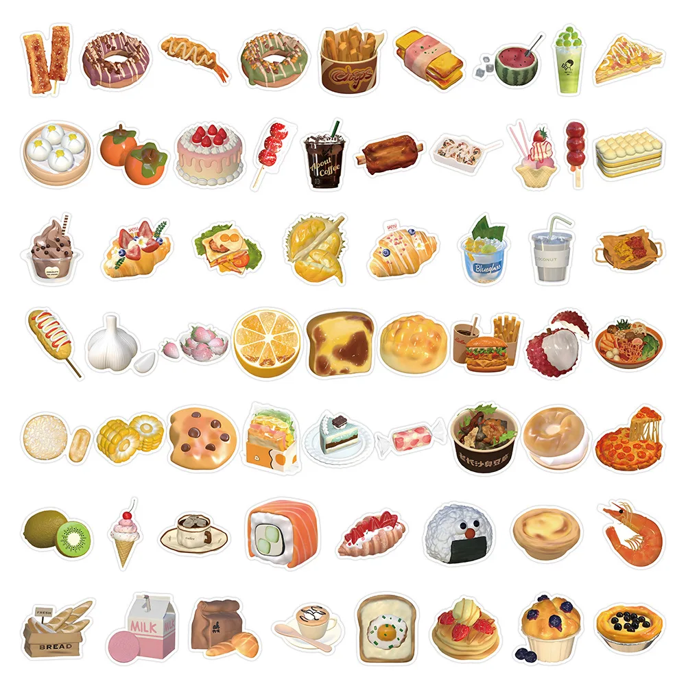 10/30/60PCS INS Style Donut Milk Food Cute Stickers Stationery Scrapbook Notebook Phone Diary DIY Waterproof Sticker Kid Toy