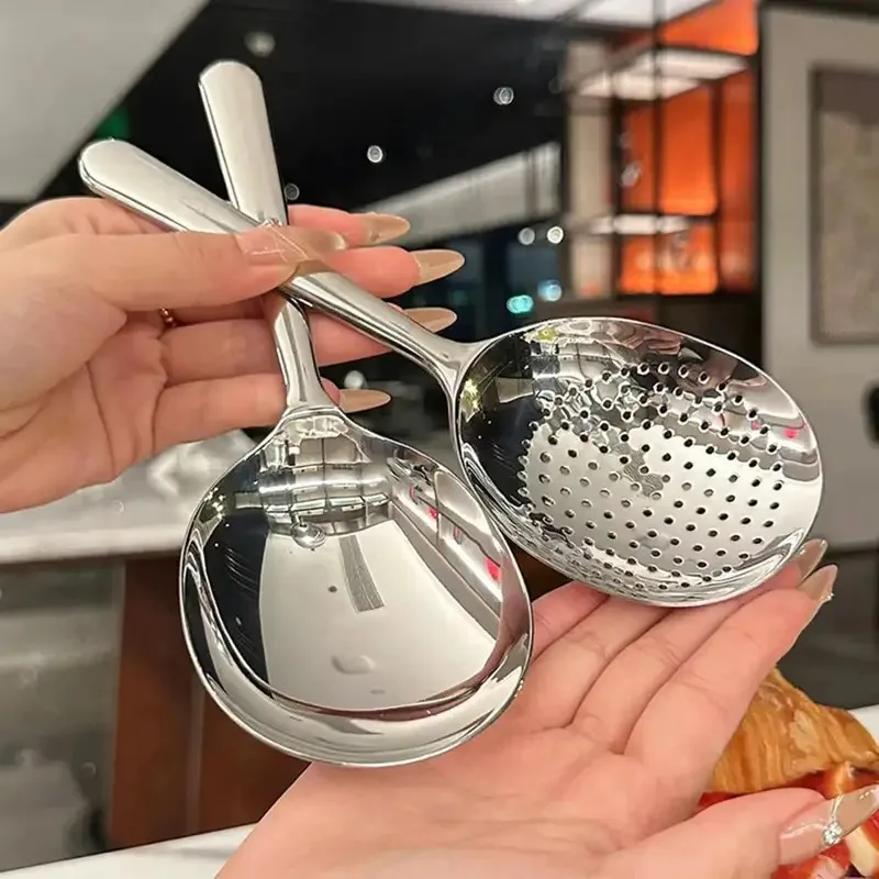 Stainless Steel Short-handled Spoon Thickened Heat-resistant Handle Large Round Spoon Household Portion Spoon Kitchen Colander