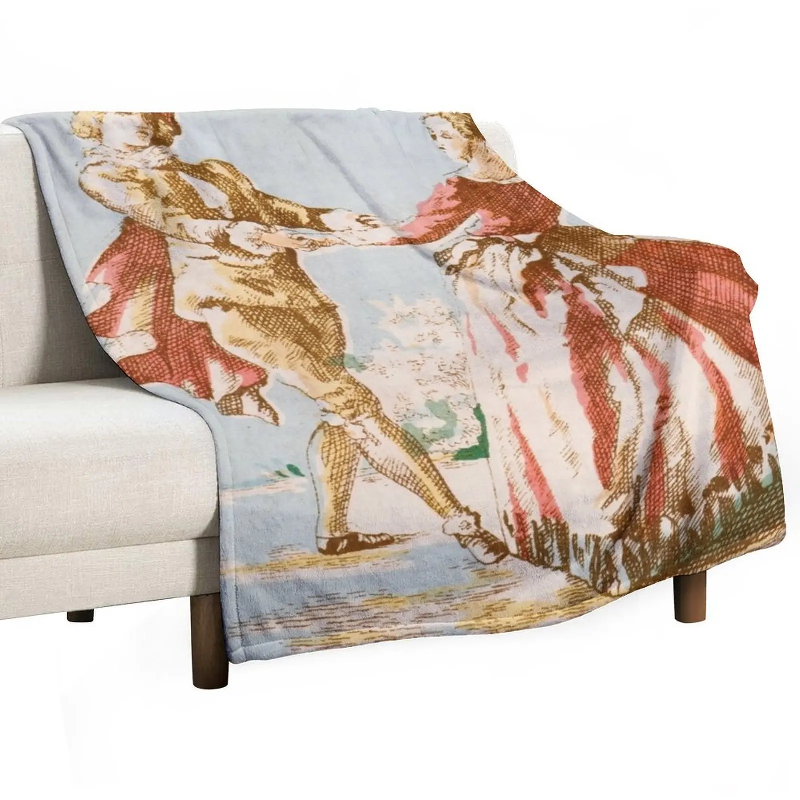 

Distressed Toile de Jouy Print Throw Blanket Cozy Napping Blanket Gift for Mom Dad