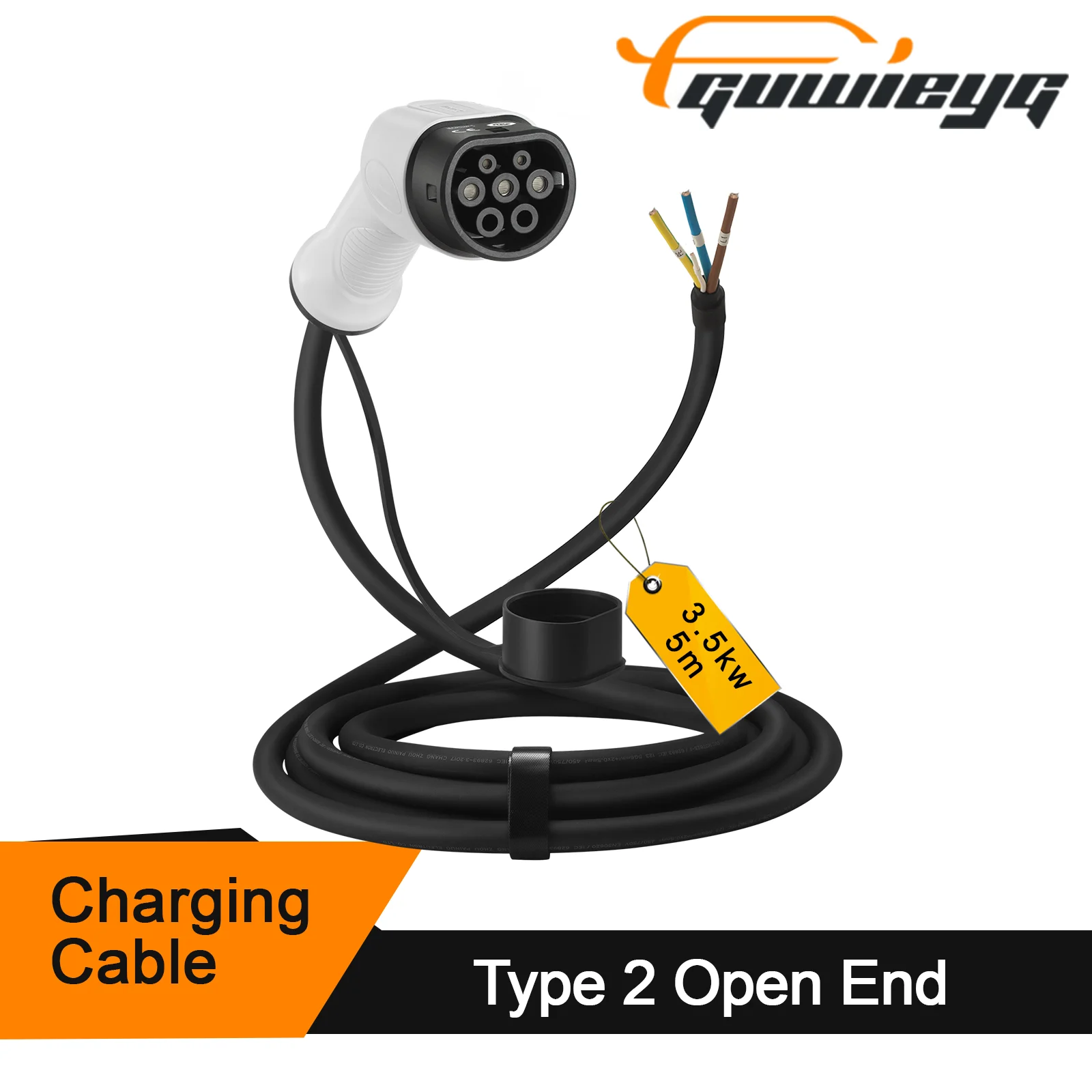 

GUWIEYG Type 2 EV Car Charging Cable to Open End Wire 3.5KW 1phase 16A 5m Extension Cable for Charging Station