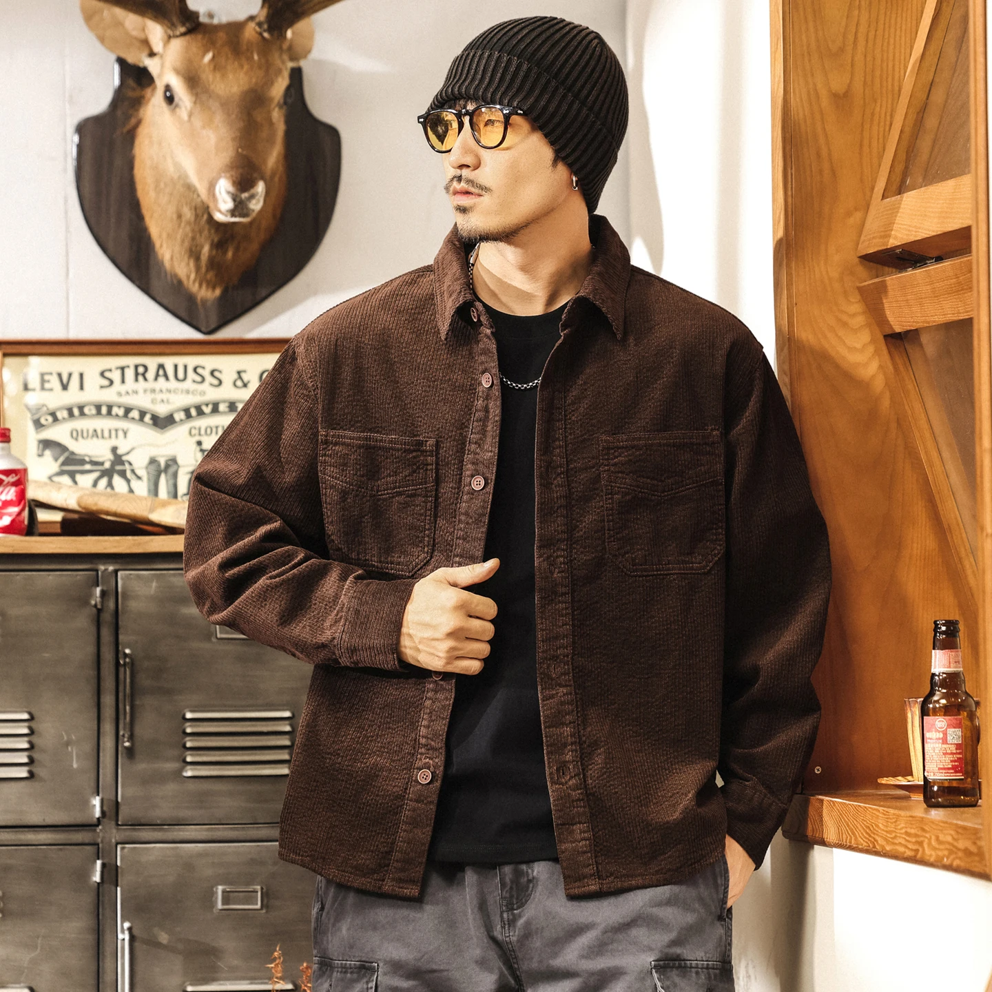 

New men's long-sleeved Chunqiu streetwear brand retro corduroy shirt loose and casual shirt jacket