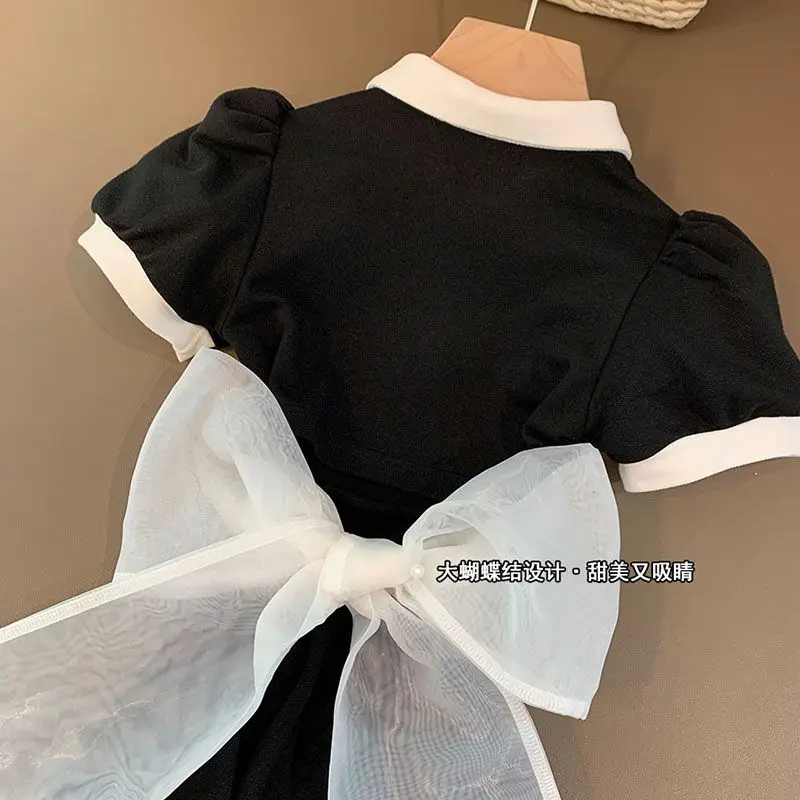 Kawaii Sanrioed Kuromi-Jupe à manches courtes pour filles, robe de princesse mignonne pour enfants, mode, robe trapèze, vêtements d'été pour enfants, cadeaux