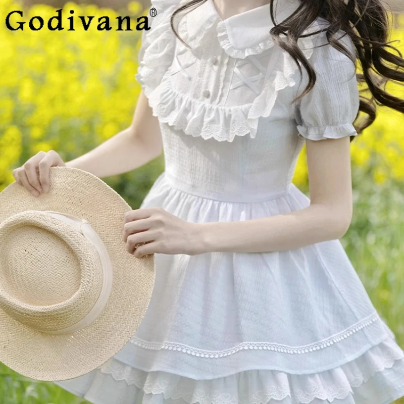 

Women's Princess Cosplay Dress Short Long Sleeve High Waist White Dress Female Summer Spring High Waist Party Dress