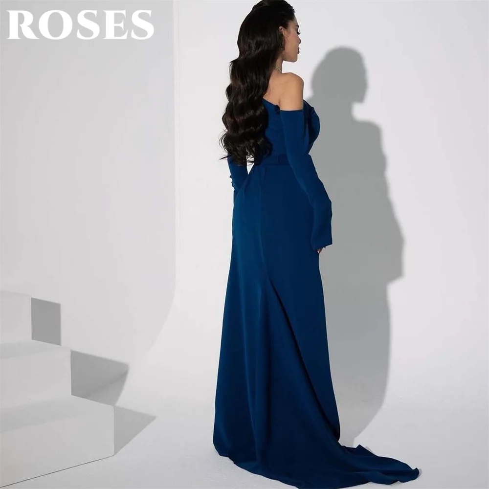 ROSES Navy Blue Prom Dress Trumpet Celebrity Dresses Regular Full Sleeve Women's Evening Dresses Simple Formal Gowns Customized