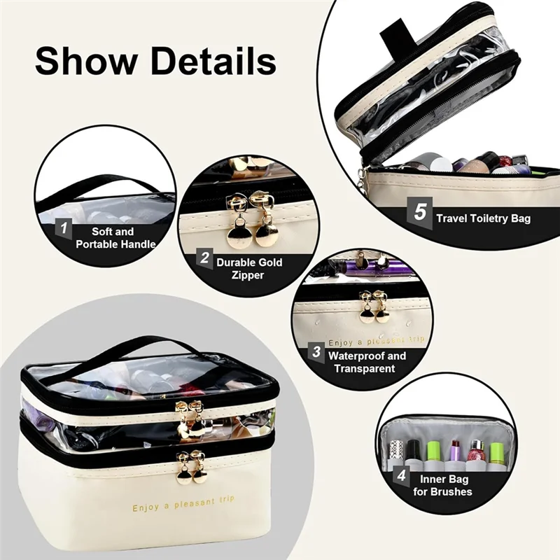 

Versatile Milky White Large Layer Skincare Organizer, Clear Travel Makeup Bag For Cosmetics And Accessories