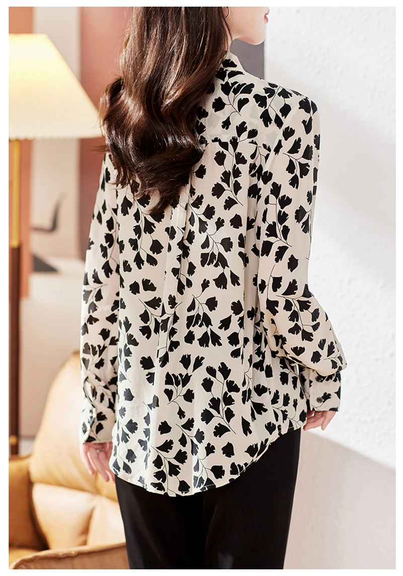 Anieces Vintage Print Dames Chiffon Shirts Elegante Lange Mouw Revers Single-Breasted Kantoor Dames Blouses Casual Tops Hemdjes