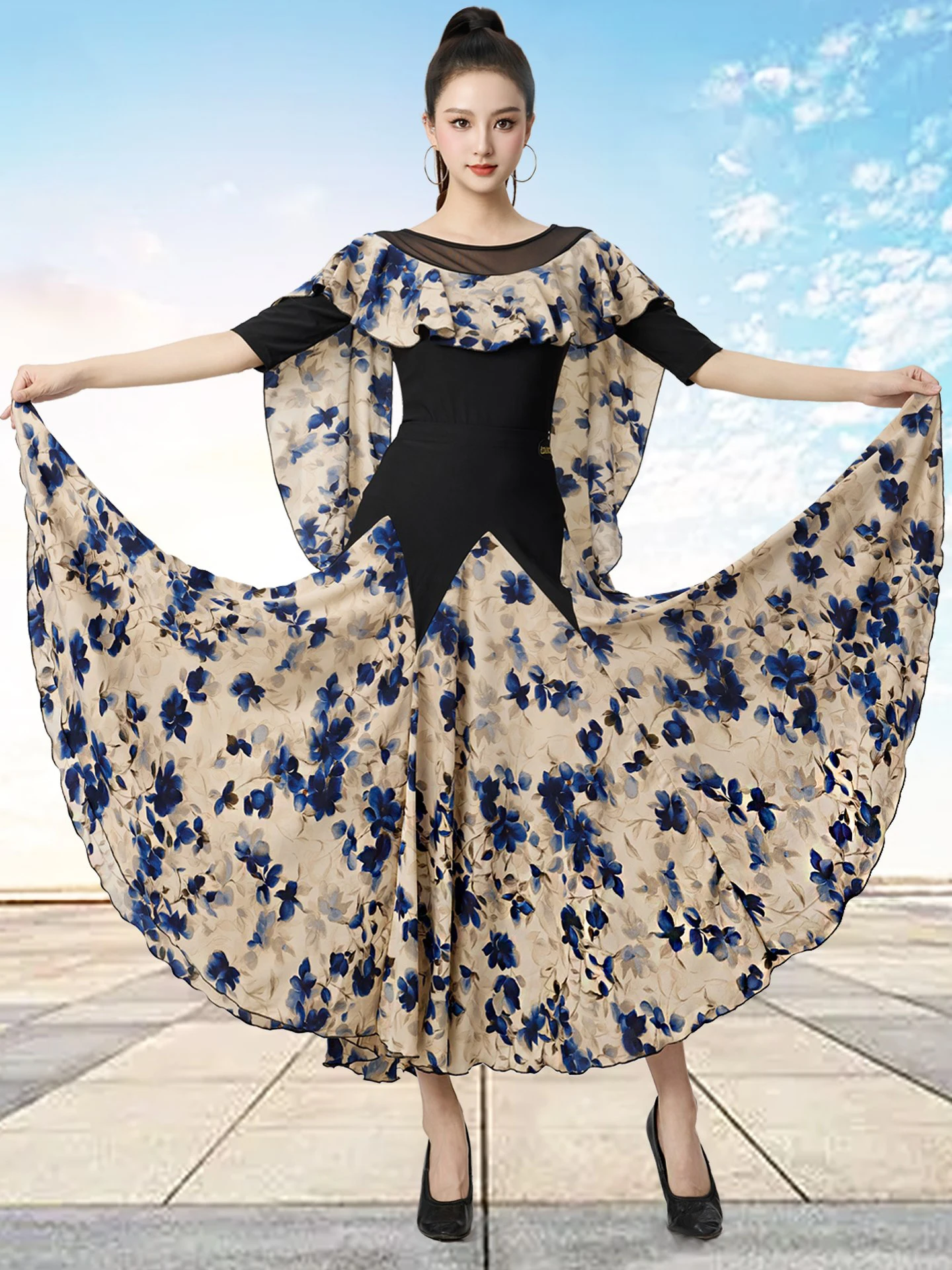 2025 ใหม่ผู้หญิงพิมพ์กระโปรงโมเดิร์นเต้นรํากระโปรงฝึกเสื้อผ้า Chacha Rumba Tango ผู้ใหญ่หญิงห้องบอลรูมเต้นรํา DQL11273