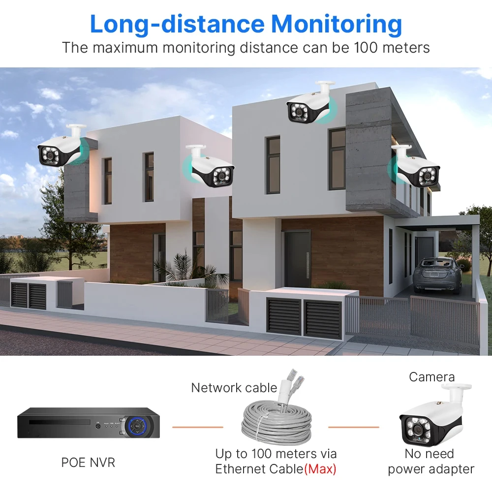 8MP 4K 10CH PoE NVR Security Camera Kit with Dome Cameras Human Detection Audio Record Night Vision IP66 Remote Access System