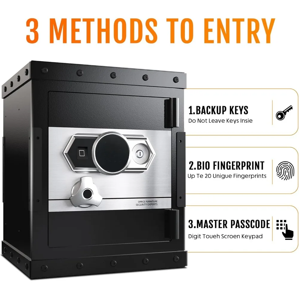Cassaforte con serratura digitale ignifuga con accesso biometrico, cassetta di sicurezza in acciaio per la casa, ripiani regolabili e scomparti nascosti