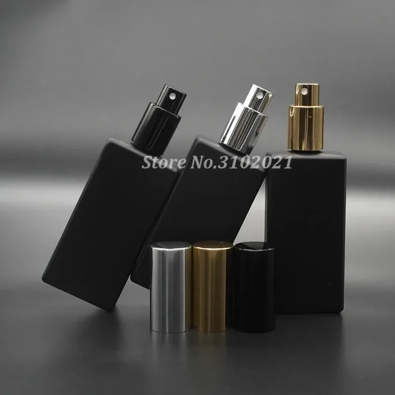 10pcs/lot Matt Black 50ml Glass Perfume Botte with Gold/Silver/Black Sprayer Atomizer Cover Empty Lotion/Emulsion Sub bottling