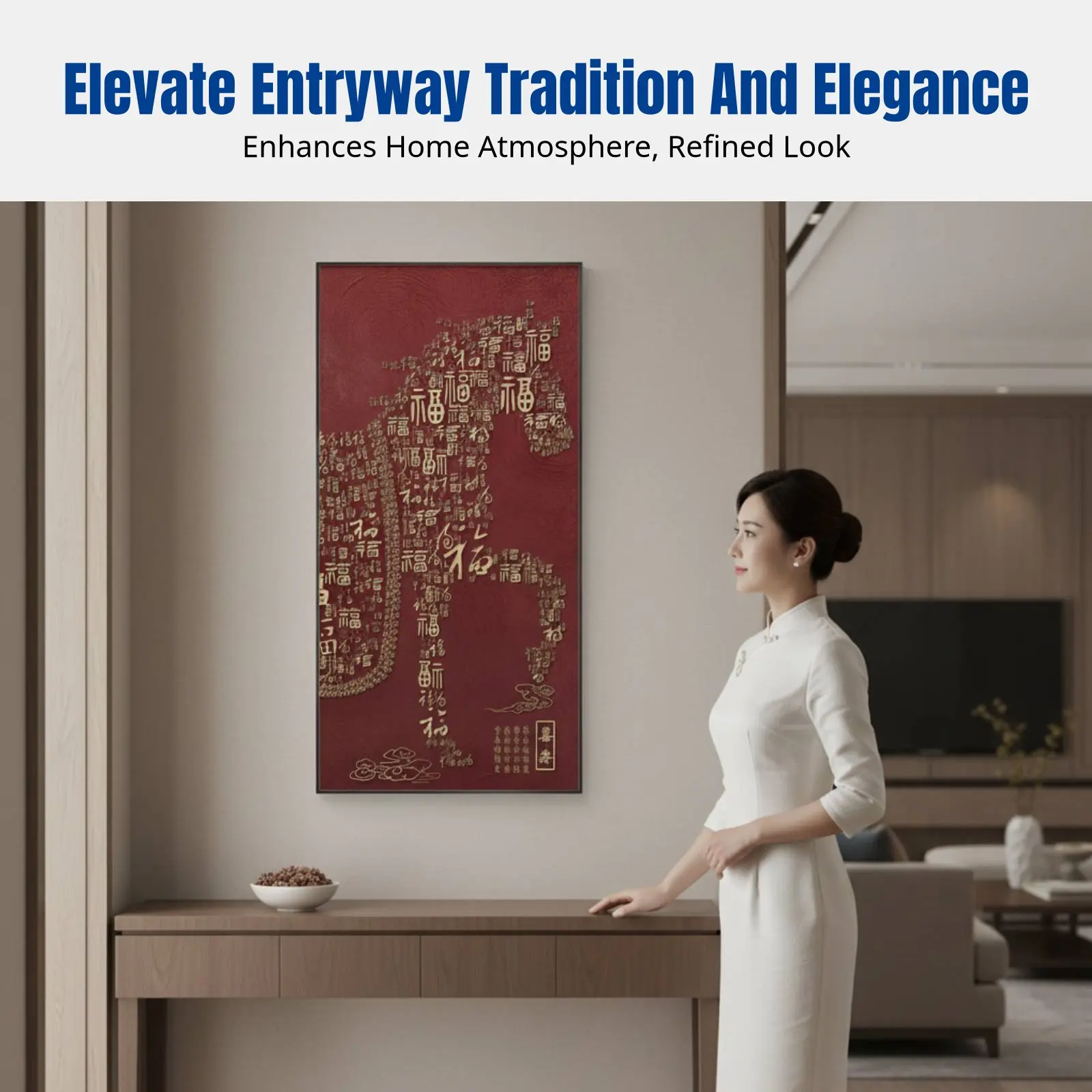 

Китайская настенная картина «Благословение Байфу», современная подвесная живопись, холст на 2026 год Лошади, роскошный декор в раме для входной зоны