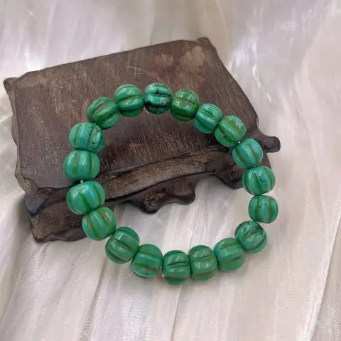 10-12MM Natural Pumpkin Turquoise Stone Bracelet Homme Femme Charm Men Strand Women Yoga Elastic Bracelets 7-9inch