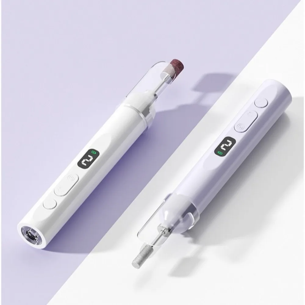 ชุดเครื่องเจียรเล็บไฟฟ้าพร้อมจอ LCD หัวเจียร 5 หัว เครื่องอบเล็บไร้สายแบบชาร์จไฟได้ ดีไซน์ 2-in-1 แบบปากกา USB