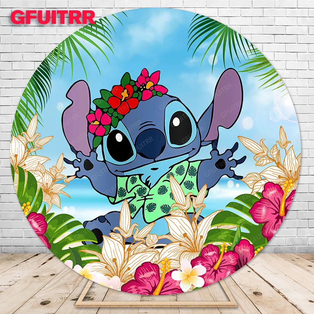 Lilo & Stitch Round Backdrop for Kids Birthday Party Decoration Photography Background Cylinder Cover Baby Shower Prop