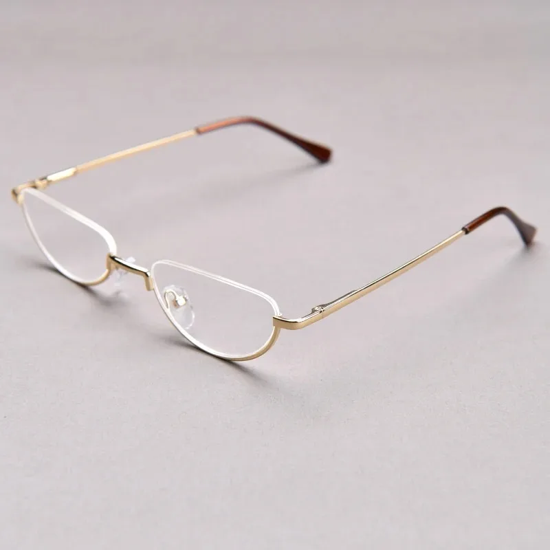 Retro-Lesebrille mit hochauflösenden Metallfederscharnieren, Halbmond-Design, Halbrandlose Lesehilfe, Optische Brille mit Kleinem Rahmen – Detail 10