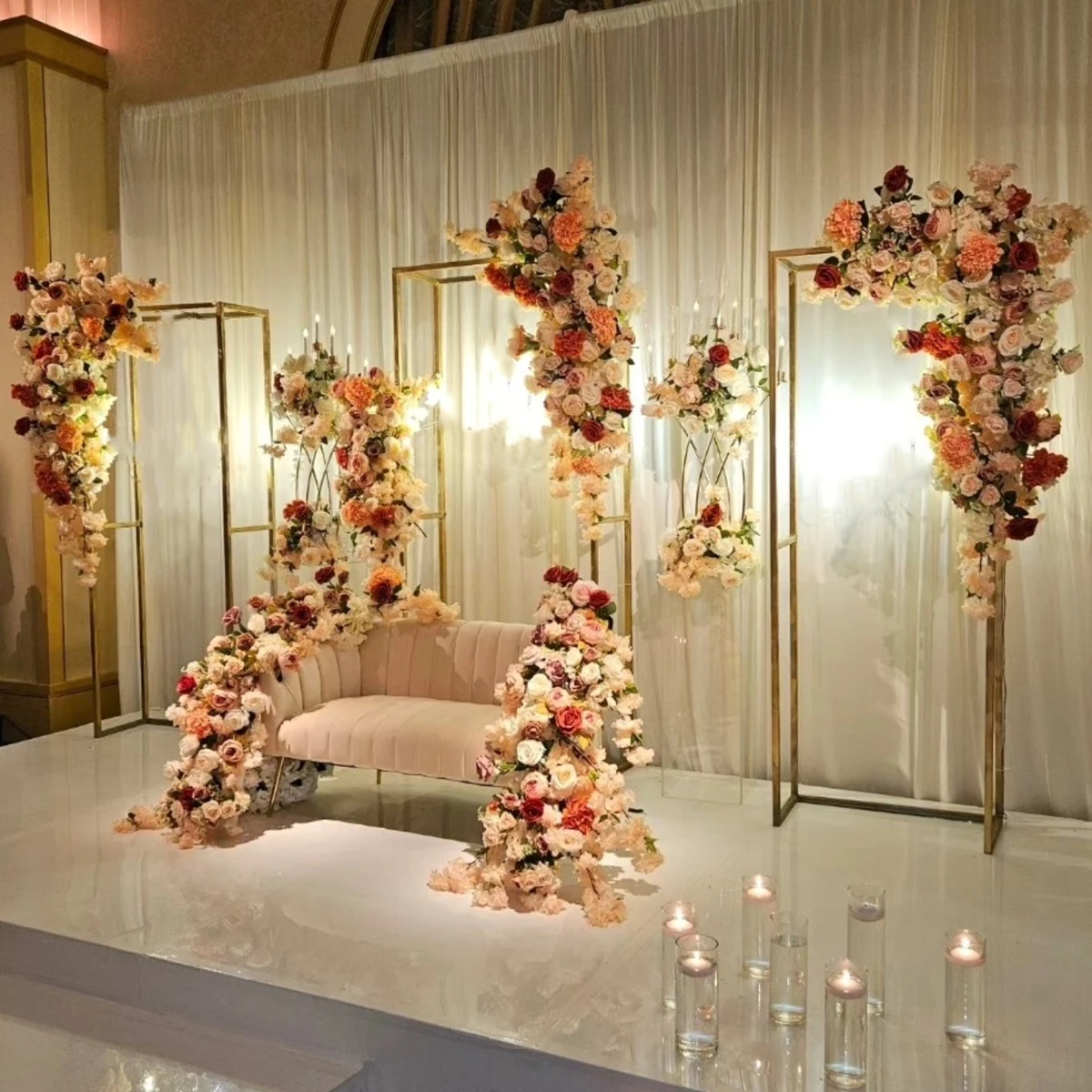 3pcs/)Gold painted metal Flower Wall Backdrop Arch Back Drops Stand For Wedding Events Decoration 601