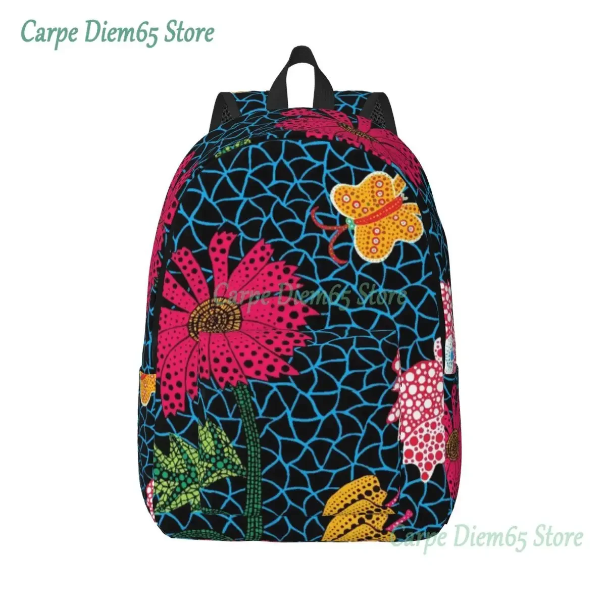 Yayoi Kusama Flowers Canvas Backpack for Women Men College School Students Bookbag Fits 15 Inch Laptop Abstract Art Bags