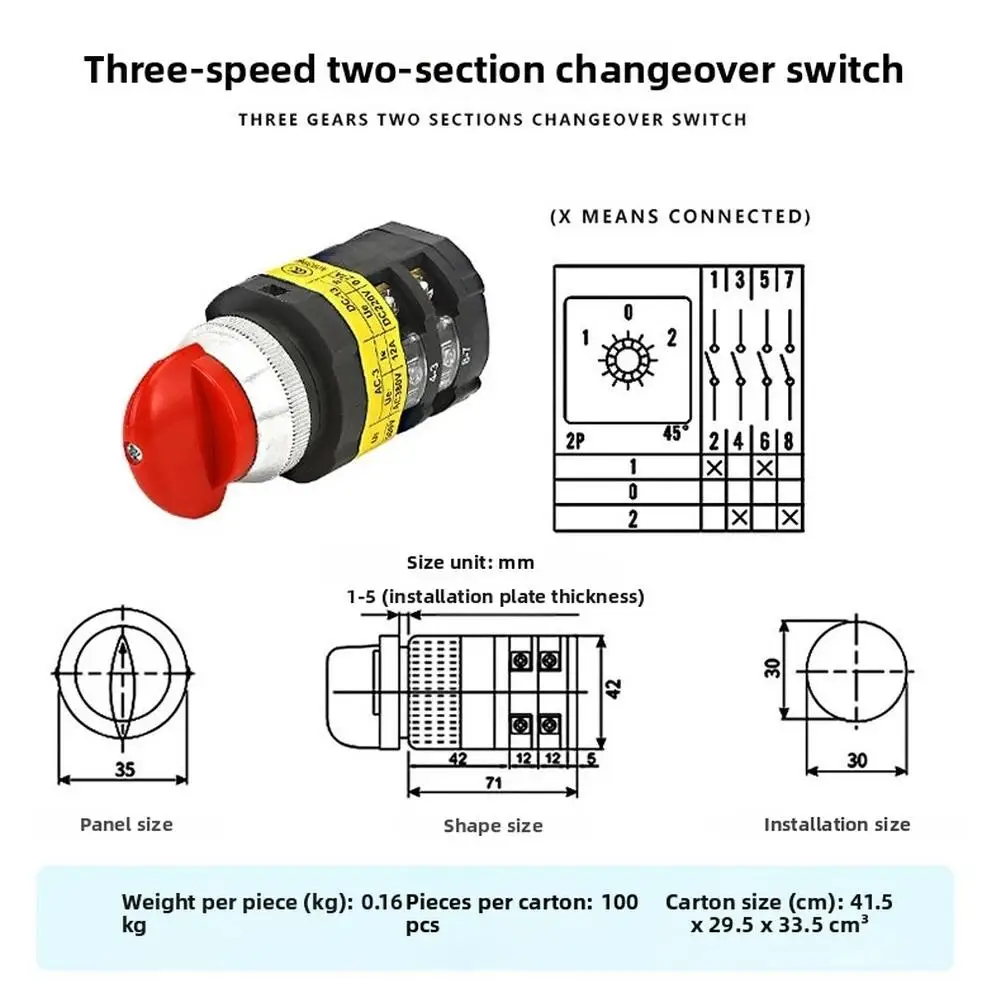 Electrical Changeover Switch 3 Position 2 Pole AC380V DC220V 500V Insulation Voltage for Milling Machine Setup