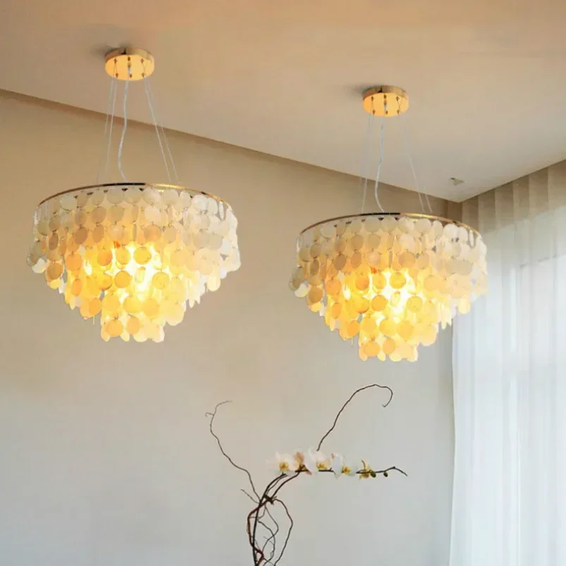 Nature Shell Chandelier Lustre Minimalist Light Chrome Bedroom Kitchen Living Room Art Decor Indoor Hom Dinning Room Light