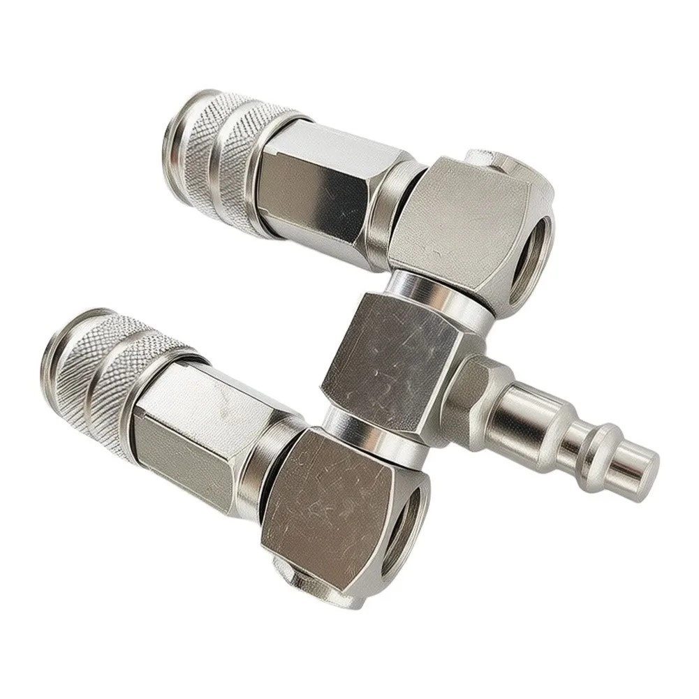 2 Way 1/4in NPT Air Splitter Kit with Swivel Connector and Quick Connect Couplers for Efficient Dual Tool Operation