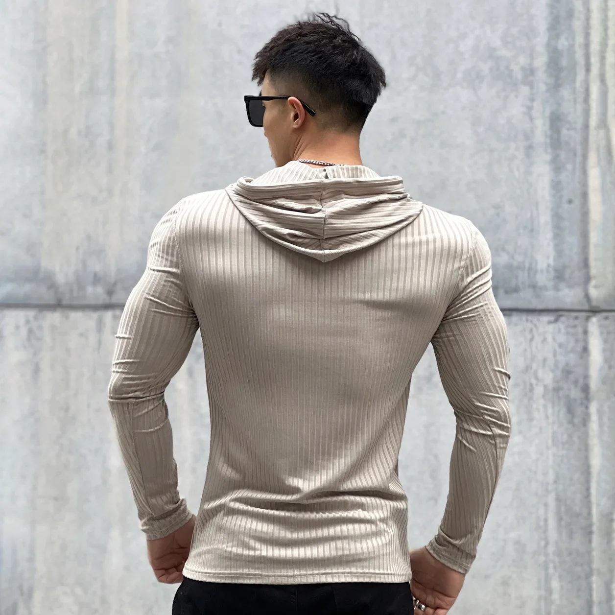 Men Fashion Knitted Pullover Fitness Hoodie Slim Bottom Shirt Running Training Long Sleeve Men Thin Sport Hoodie