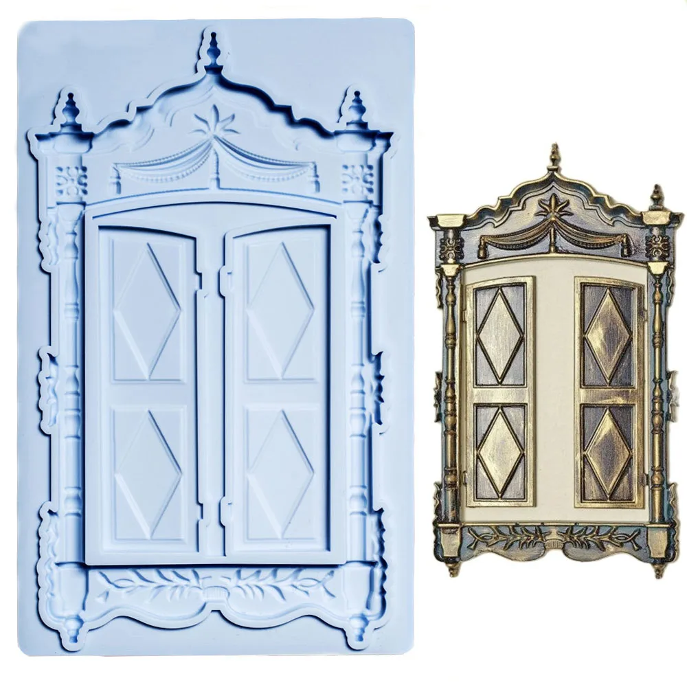 House Retro Door Silicone Fondant Mould Church Gate Window Cake Chocolate Sugarcraft Decoration Baking Mold