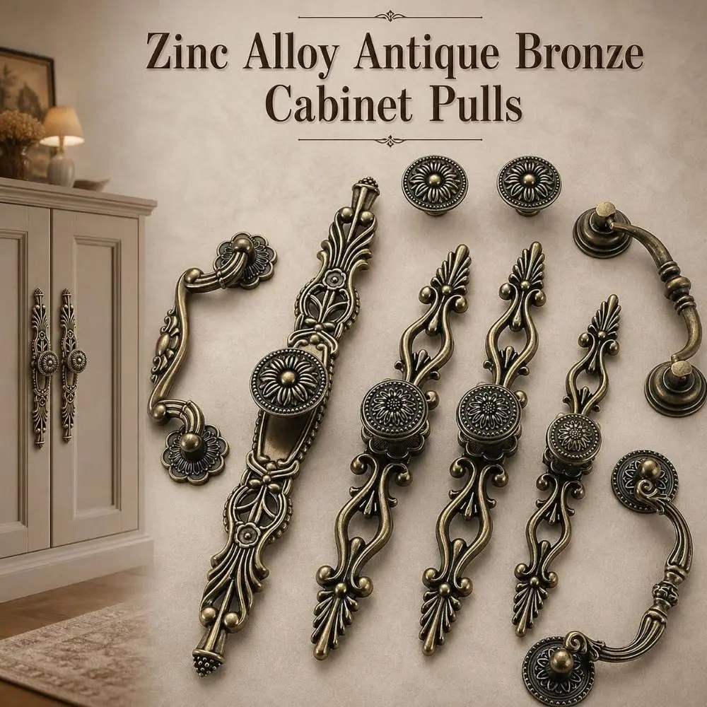 Zinc Alloy Antique Bronze Cabinet Pulls Vintage European Cabinet Drawer Knobs Durable Bronze-Finished Hardware Cabinet Handles