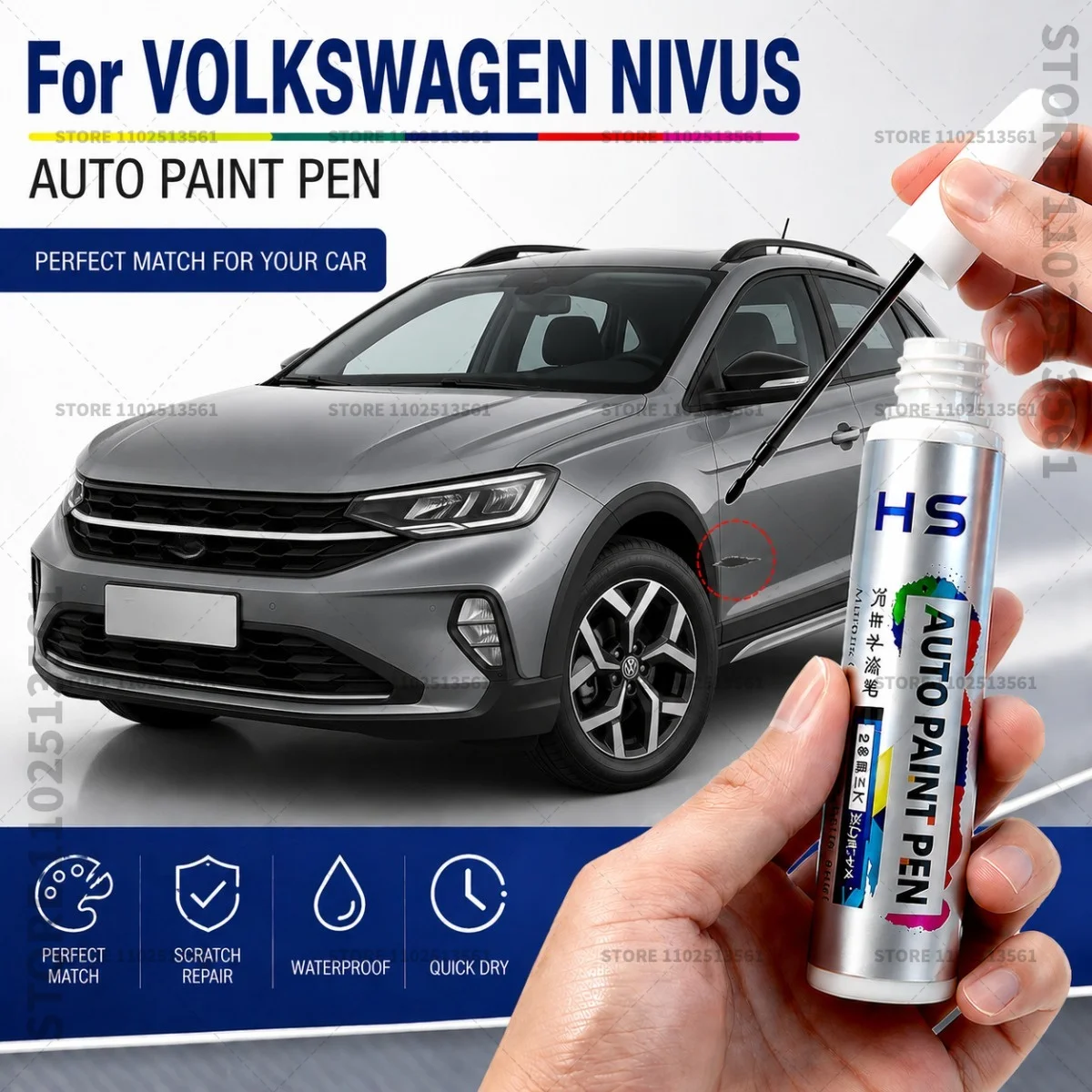 For 2020-2025 Volkswagen Nivus Touch Up Paint Pen Car Paint Scratch Repair Tool Candy White Cornflower Blue Ninja Black Blue Red