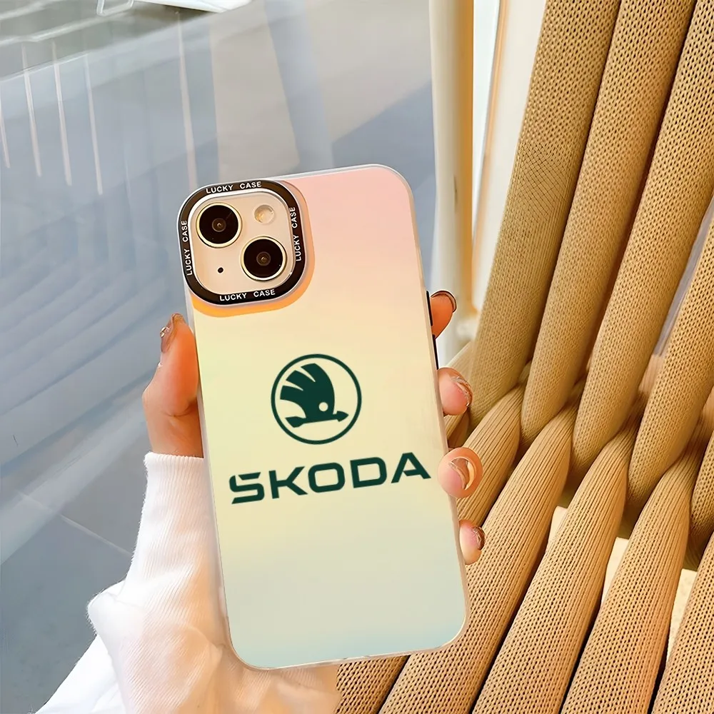 Sports Car Skoda Phone Case For IPhone 15 11 14 13 Pro Max 12 X XR XS 8 7 Plus Gradient IMD Funda Clear Matte Cover