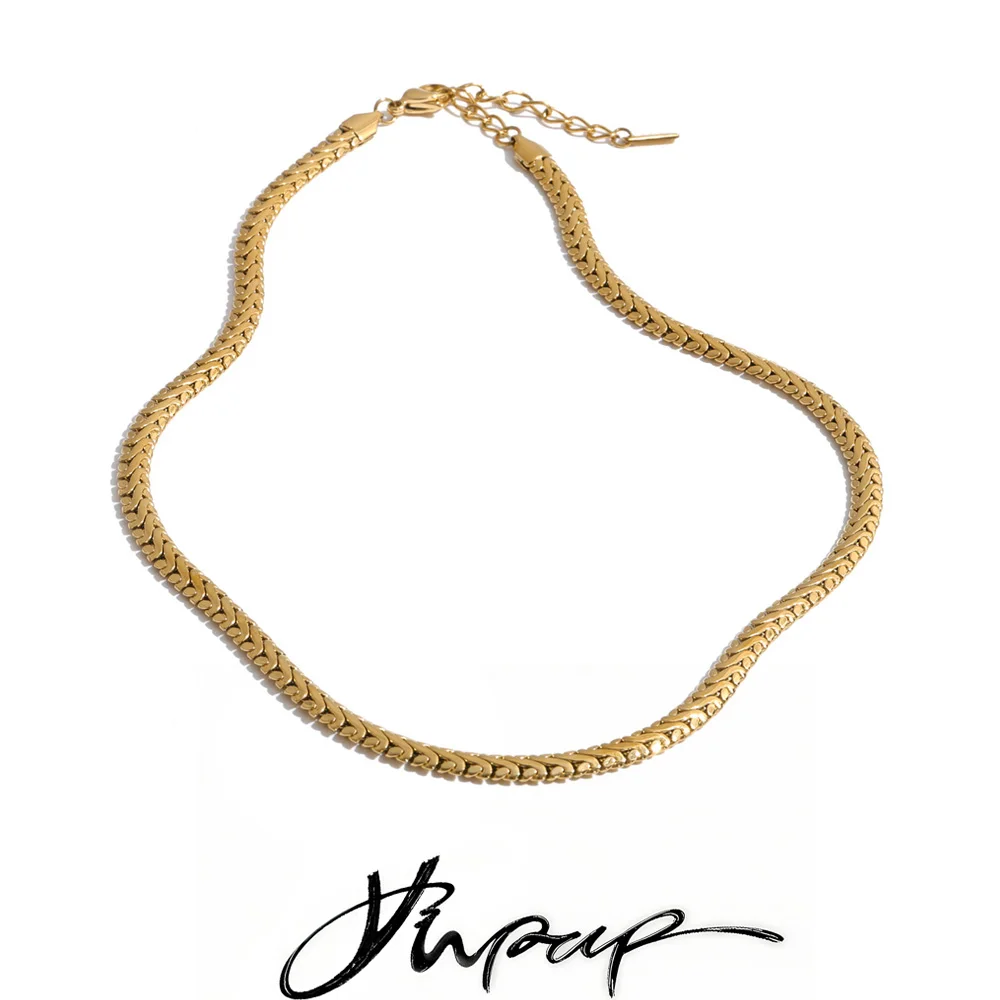 Yhpup Stainless Steel Snake Chain Necklace for Women Minimalist Personalized Popular Daily Texture Jewelry