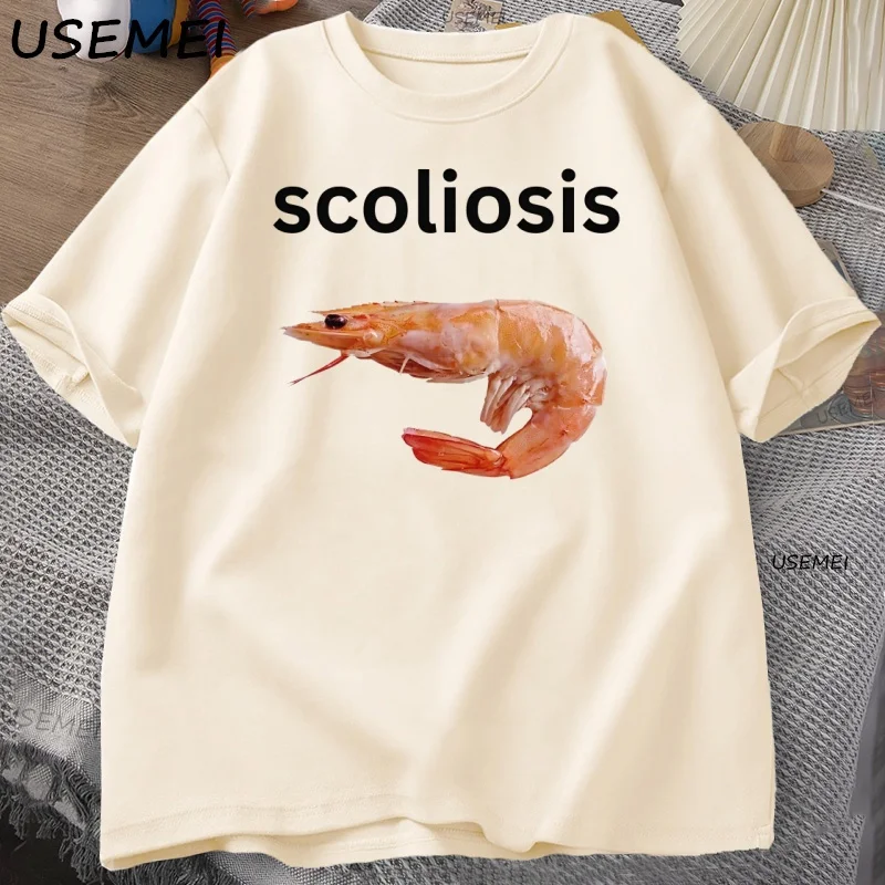 Camisetas gráficas de camarones con escoliosis, camiseta divertida de Meme de camarones curvos, camiseta de Humor de mariscos, camisetas de algodón de manga corta con cuello redondo