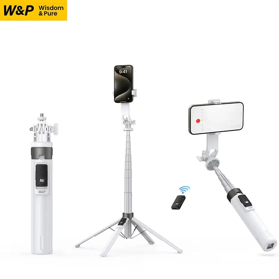 W&P Selfie Stick Tripod 52.65 Inch with Phone Stand Remote Control Portable Retractable for iPhone 16/15 Huawei Samsung Android