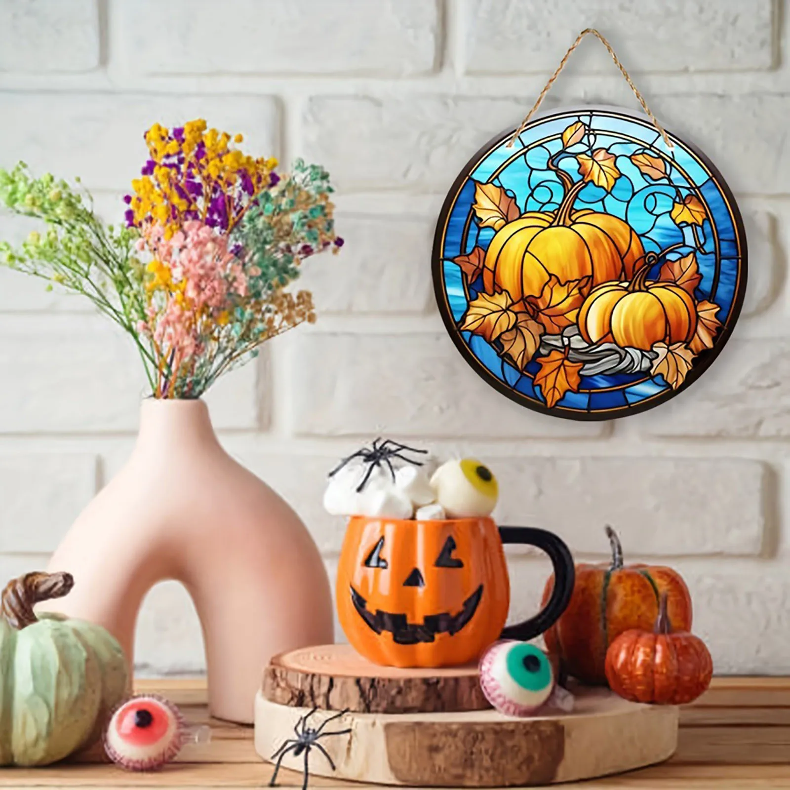 Halloween Stained Sun Catcher Window Hanging Sign Round Stained 2D Acrylic Pendant Home Garden Wall Art Decoration Gift Ornament