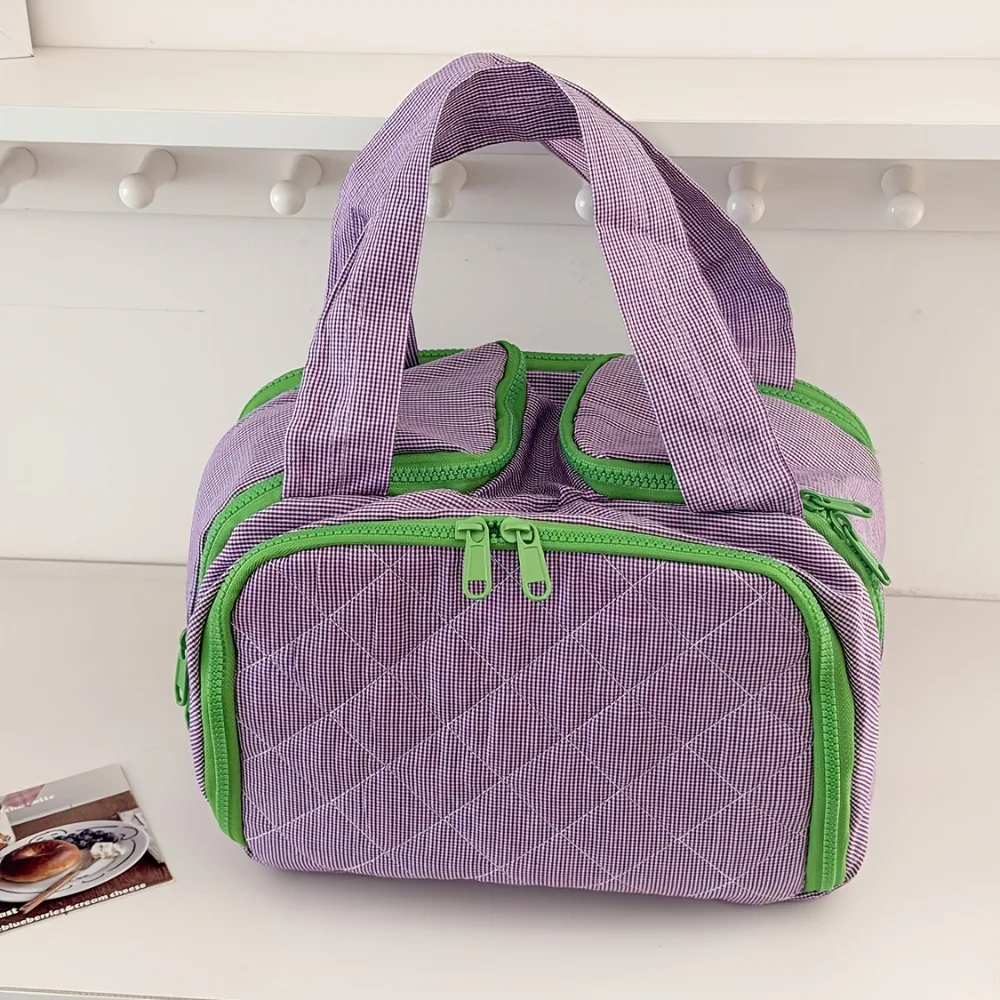 Large Capacity Handheld Makeup Brush Organizer Bag, Multi Zipper Pocket Cosmetic Bag with Independent Brush Holder for Travel