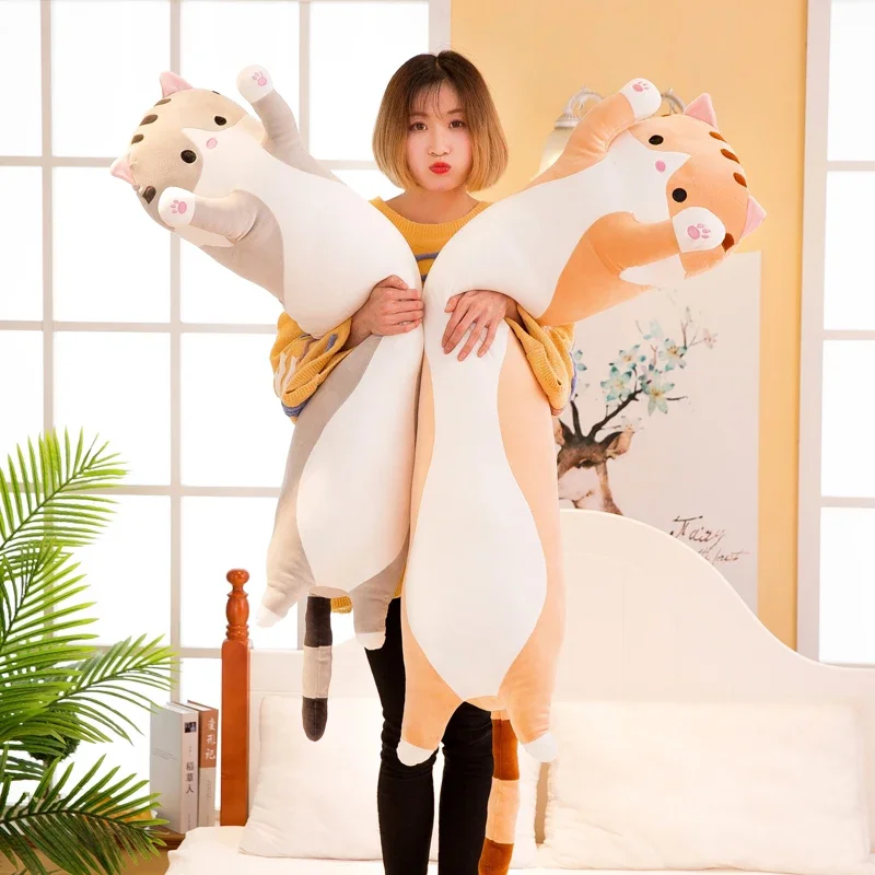 130cm Cute Cat Doll Plush Toy Long Cloth Throw Soft Stuffed Animal Sleeping Pillow Cushion Christmas Gifts for Kids and Girls