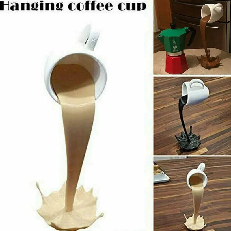 Funny Resin Art Sculpture Cosplay Floating Coffee Cup Statue Home Decoration Magic Pouring Liquid Crafts Mug Prank Xmas Gift