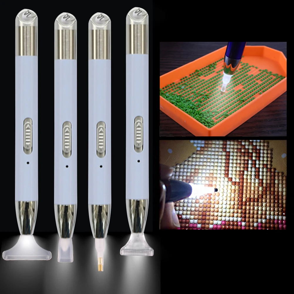 Bolígrafo de pintura de diamantes LED con luz, bolígrafo de punto luminoso, bolígrafo de iluminación recargable por USB, accesorios de pintura de diamantes 5D