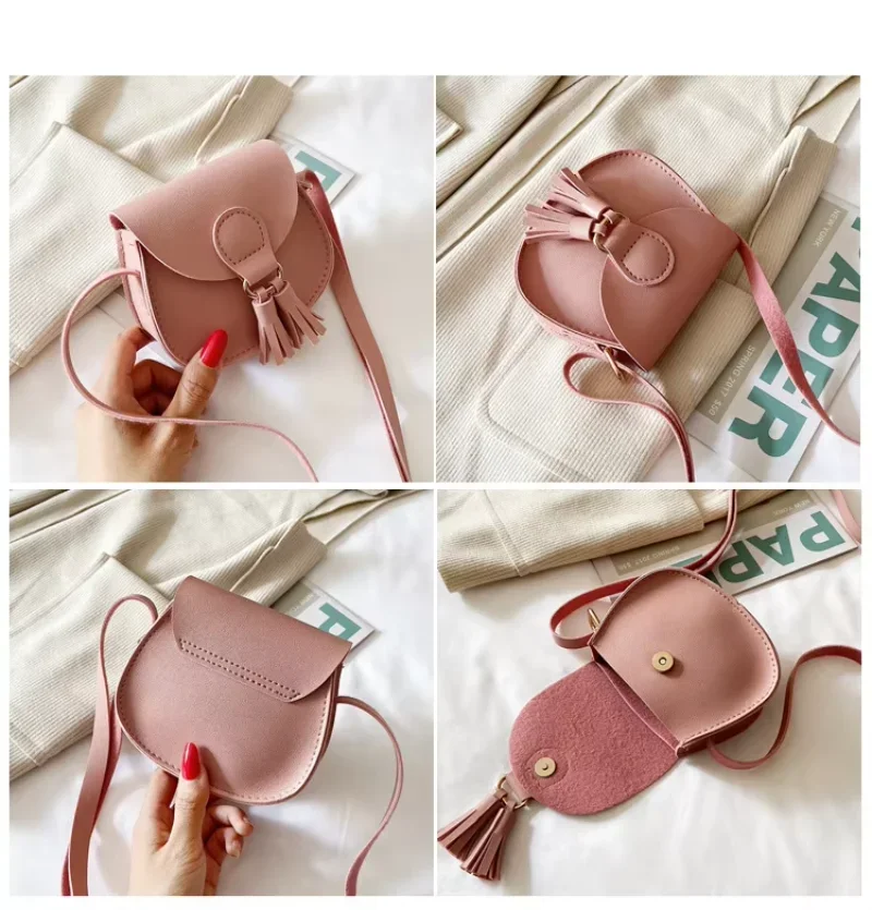 Bolso de hombro pequeño de cuero PU para niños, bonitos accesorios de princesa, monedero para niños, bolsos cruzados con borlas para niñas