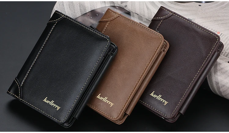 Brand Men PU Leather Short Wallet With Zipper Coin Pocket Vintage Big Capacity Male Short Money Purse Card Holder New