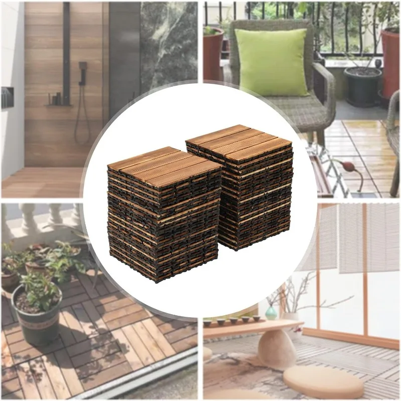 Wood Plastic Composite Patio Deck Tiles,12”x12” Interlocking Decking Tiles,Water Proof for Indoor Outdoor (36 Pcs-Brown)