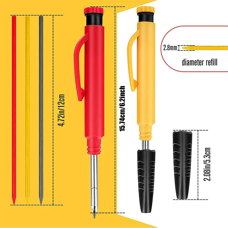 2.8mm Woodworking Automatic Pencil with Protective Cover Multicolor 2B Lead Core Deep Hole Marking Architectural Drawing Pencil