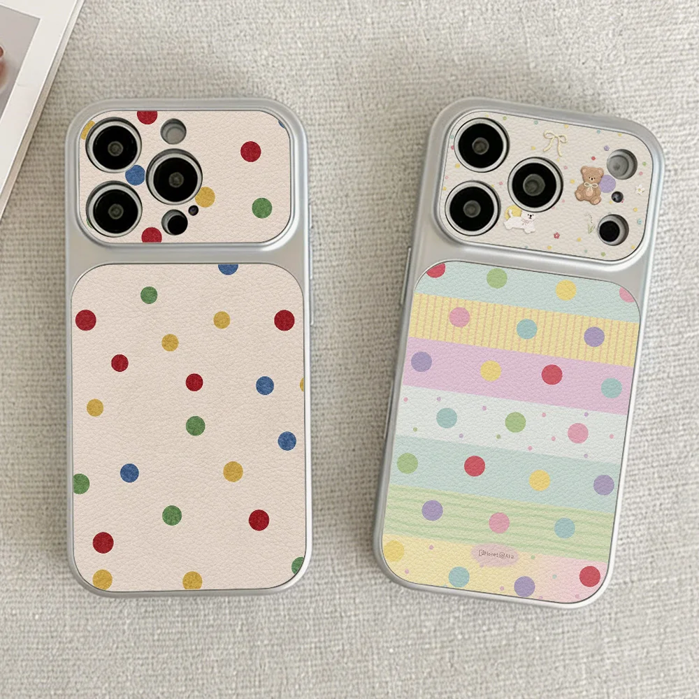 Polka Dot Leder-Handyhülle für iPhone 16 17 Pro Max 13 11 14 12 15 Pro mit Lanyard, stoßfeste Lederschutzhülle.