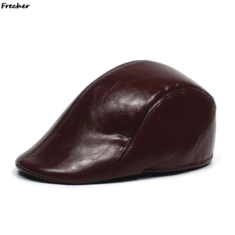 Männer Leder Cabbie Cap Winter Warme Newsboy Caps Britischen Stil Klassische Retro Hüte Männlich Fahren Arbeits Berets Gorras 2023